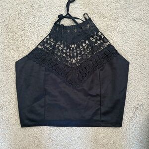 Elegant Black Lace Halter Top